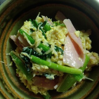 小松菜とハムとえのきの卵とじ